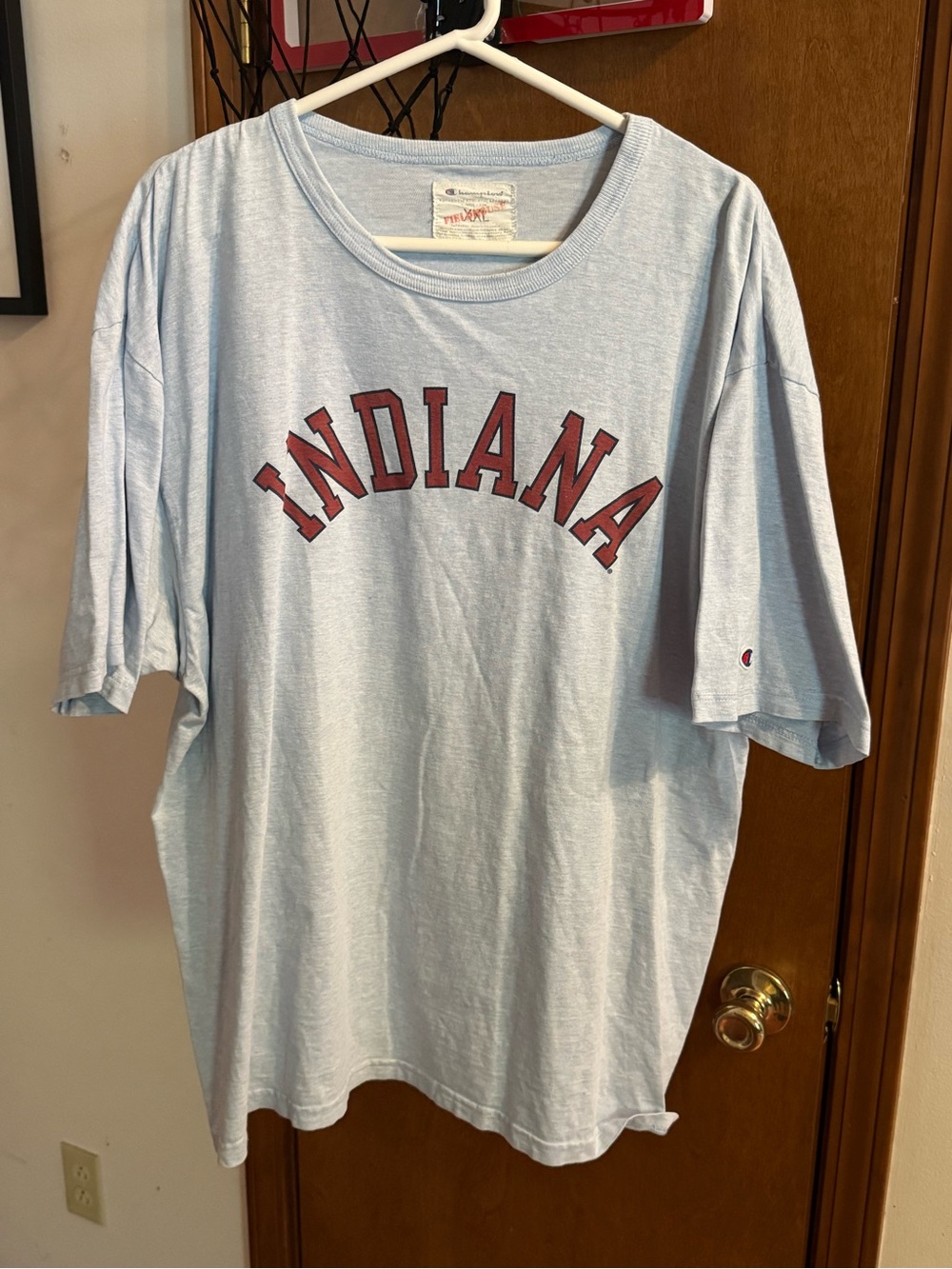 Champion Light Blue 'Indiana' Graphic Tee with Red Lettering